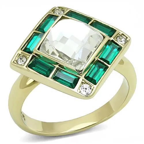 TK3036 - IP Gold(Ion Plating) Stainless Steel Ring with Synthetic Synthetic Glass in Clear - Grocery