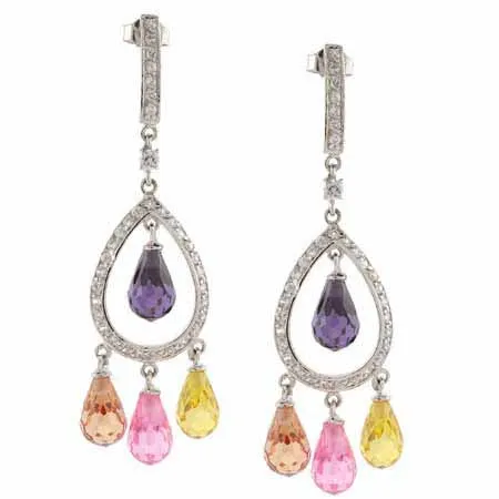 Sterling Silver Multi Color CZ Chandelier Earrings - Grocery