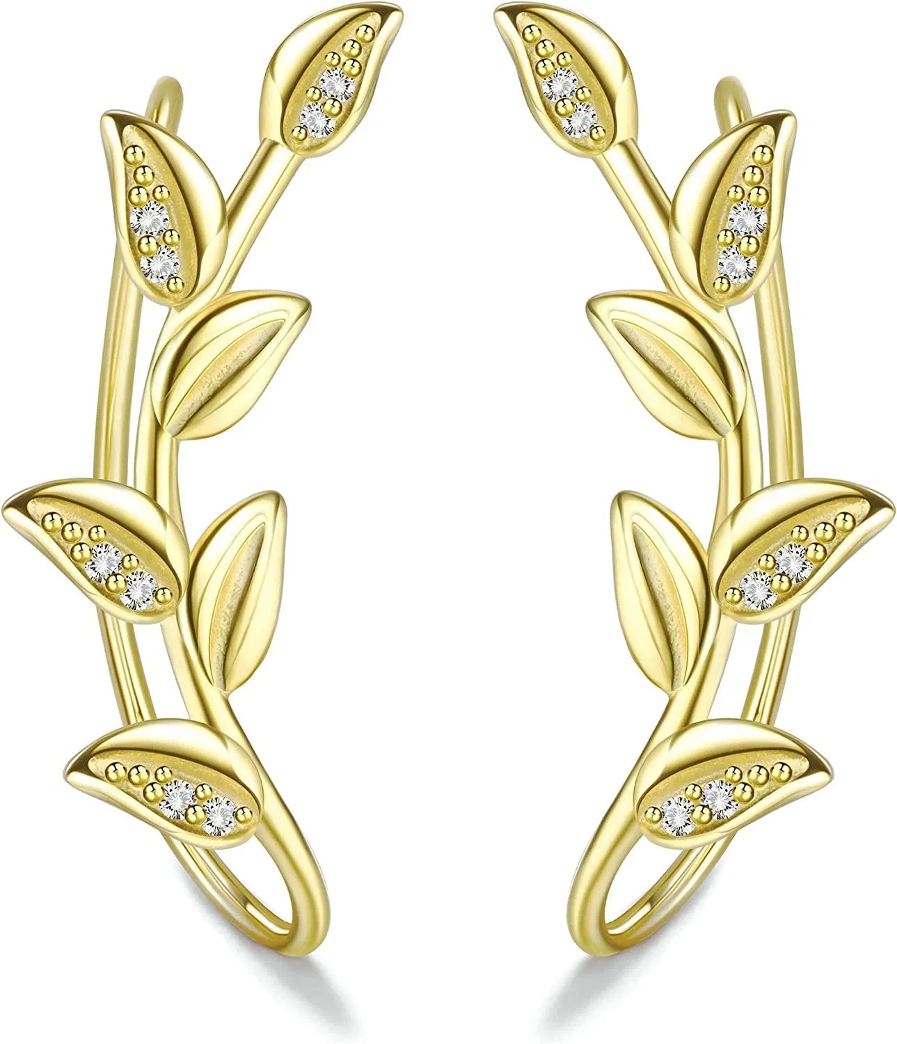 925 Sterling Ear Cuffs Hoop Climber Earrings Butterfly CZ Leaf Arrow Crawler Earring Stud Cuff Earrings Set for Women Ear Jacket - Grocery