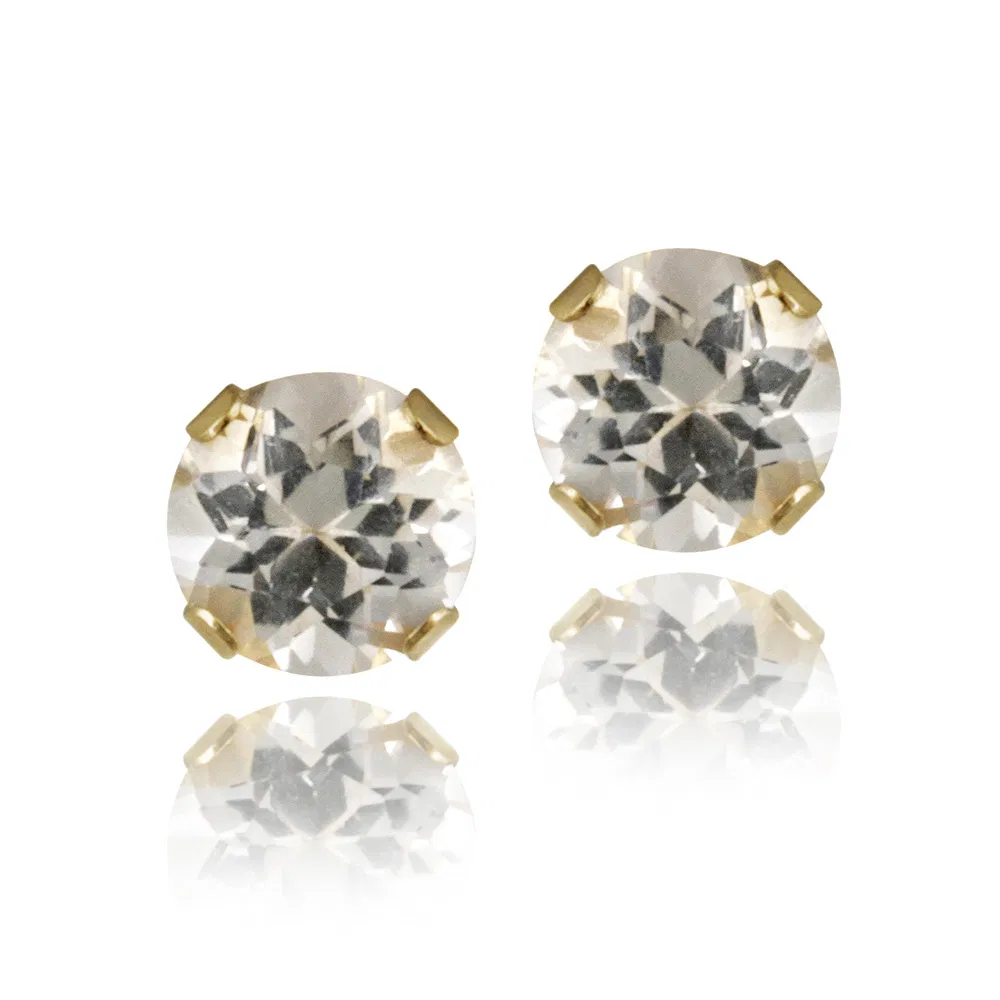14K Yellow Gold 3/5ct White Topaz Stud Earrings, 4mm - Grocery