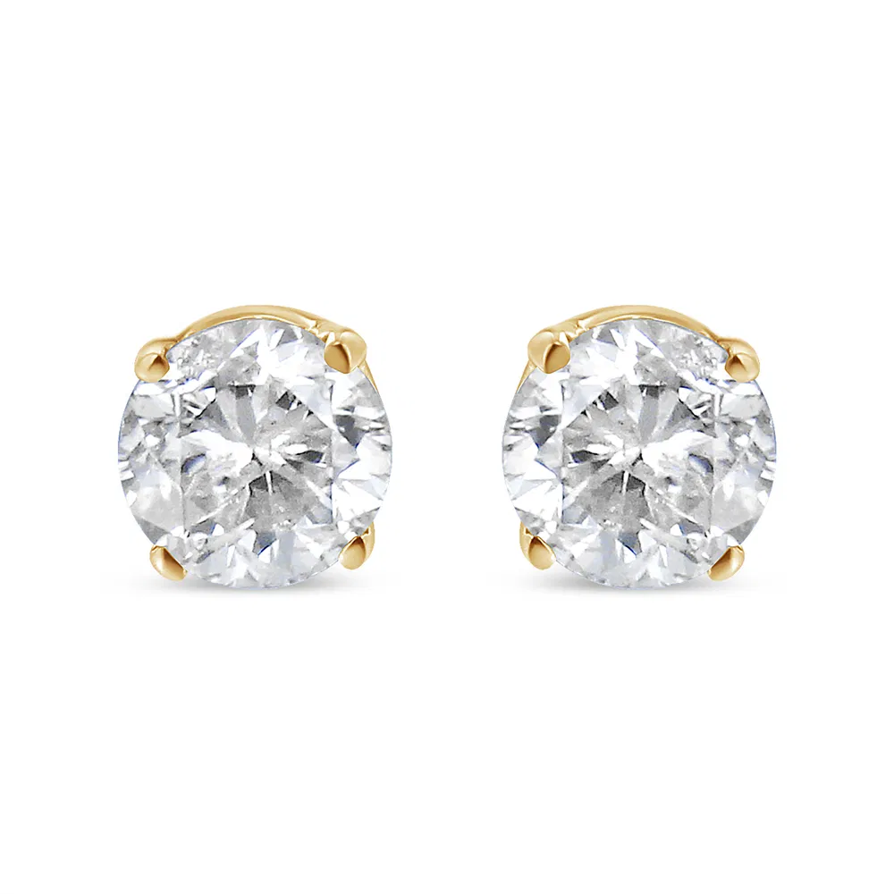 10K Yellow Gold over .925 Sterling Silver 3/4 Cttw Round Brilliant-Cut Diamond Classic 4-Prong Stud Earrings (K-L Color, I2-I3 Clarity) - Grocery