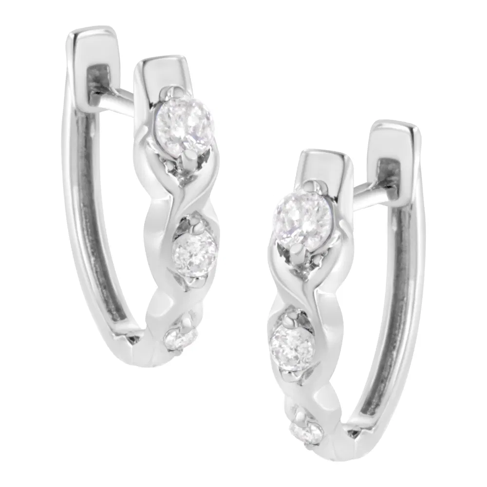 .925 Sterling Silver 1/4 cttw Prong Set Round-Cut Diamond Twist and Swirl Hoop Earring (I-J Color, I2-I3 Clarity) - Grocery