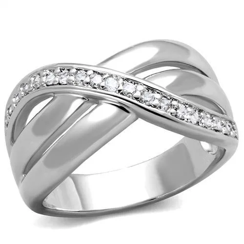 3W1071 - Rhodium Brass Ring with AAA Grade CZ in Clear - Grocery