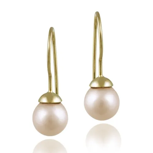 18K Gold over Sterling Silver 8mm Pink Shell Pearl Drop Earrings - Grocery