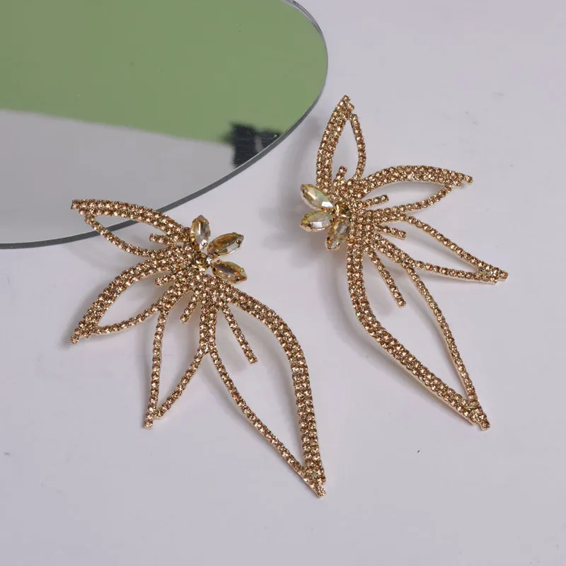Women's Rhinestone Foliated Lamellar Flower Eardrops Personalized Earrings - Grocery
