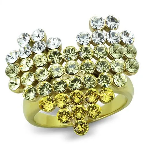 TK1642 - IP Gold(Ion Plating) Stainless Steel Ring with Top Grade Crystal in Multi Color - Grocery