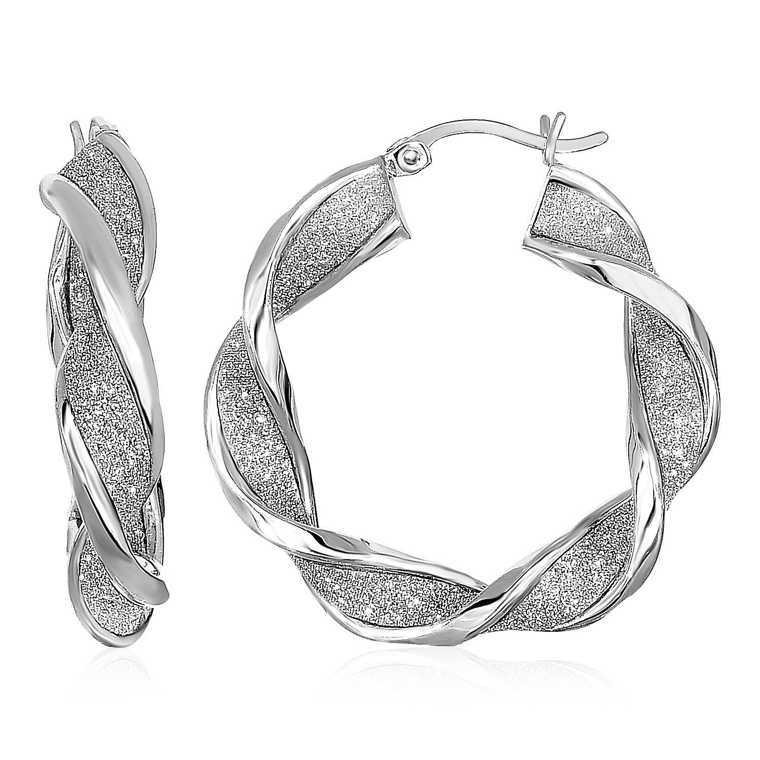 Twisted Glitter Textured Hoop Earrings in Sterling Silver - Grocery