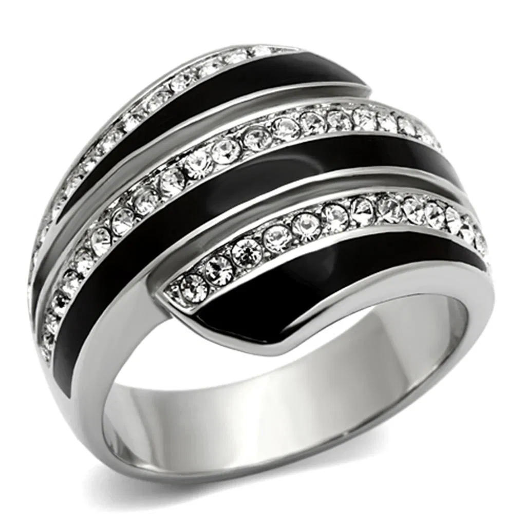 TK1134 - High polished (no plating) Stainless Steel Ring with Top Grade Crystal in Clear - Grocery