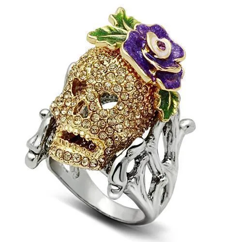 3W002 - Gold+Ruthenium White Metal Ring with Top Grade Crystal in Citrine Yellow - Grocery