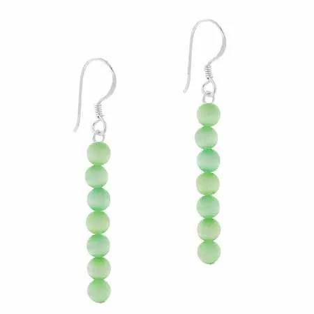 Sterling Silver 4mm Light Green Cats Eye Beaded Dangle Earrings - Grocery