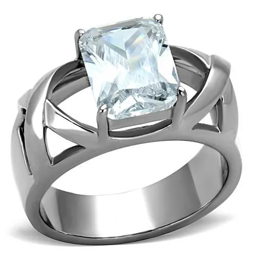 TK1530 - High polished (no plating) Stainless Steel Ring with AAA Grade CZ in Clear - Grocery