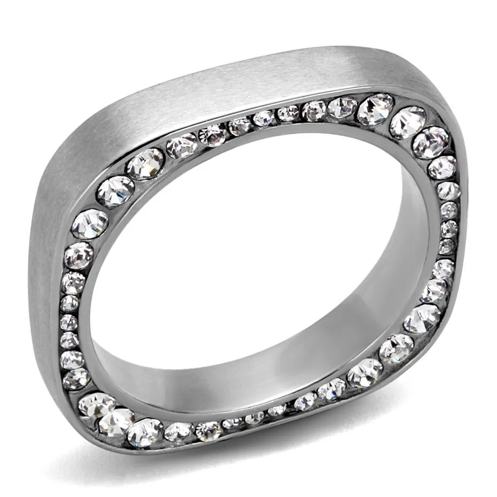 TK2261 - High polished (no plating) Stainless Steel Ring with Top Grade Crystal in Clear - Grocery