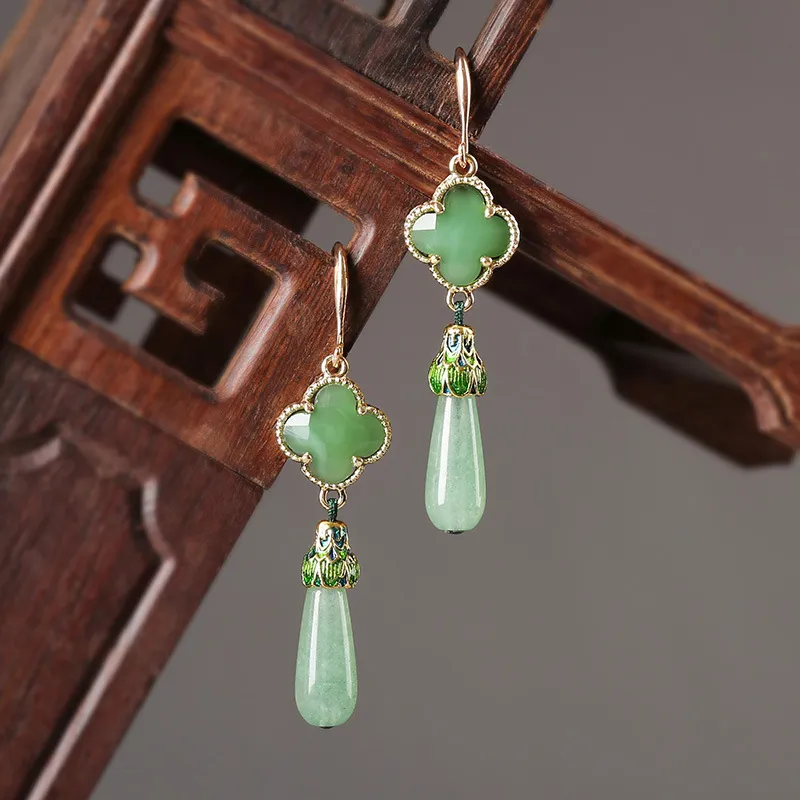 Antique Green Retro Sterling Silver Earrings - Grocery