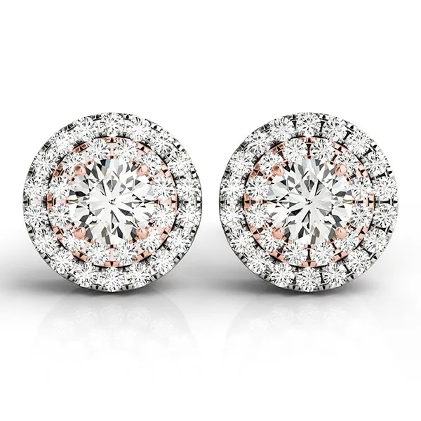 14k White and Rose Gold Round Halo Diamond Earrings (3/4 cttw) - Grocery