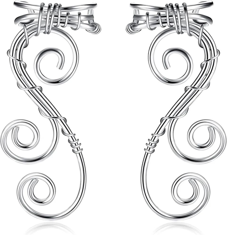 Elf Ear Cuffs for Women Non Piercing Handmade Filigree Adjustable Ear Cuff Earring Hypoallergenic Wrap Earrings No Piercing - Grocery