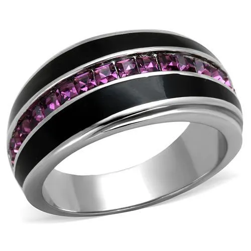 TK2023 - High polished (no plating) Stainless Steel Ring with Top Grade Crystal in Amethyst - Grocery