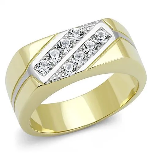 TK3186 - Two-Tone IP Gold (Ion Plating) Stainless Steel Ring with Top Grade Crystal in Clear - Grocery