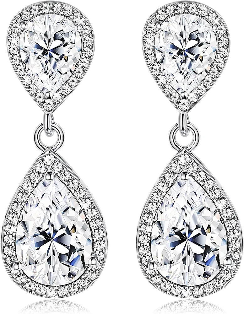 Teardrop Dangle Wedding Earrings for Women Silver CZ Drop Earrings Prom Bridesmaid Earrings - Grocery