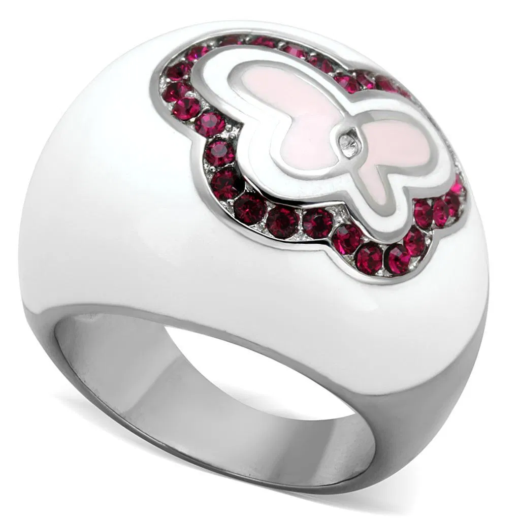 TK1927 - High polished (no plating) Stainless Steel Ring with Top Grade Crystal in Ruby - Grocery