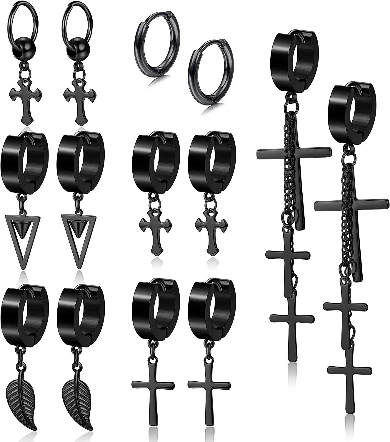 7 Pairs Cross Dangle Earrings Set for Men Women Hinged Hoop Earrings Stainless Punk Hip-hop Ear Piercing Plated Earrings - Grocery