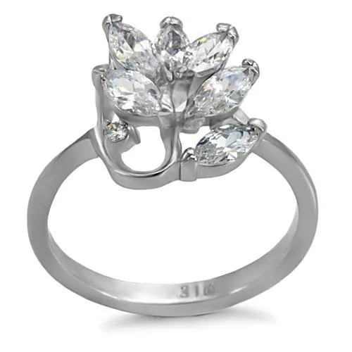 TK075 - High polished (no plating) Stainless Steel Ring with AAA Grade CZ in Clear - Grocery
