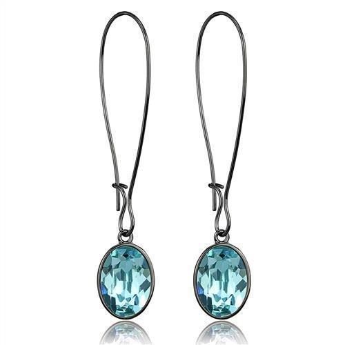 TK2720 - IP Light Black (IP Gun) Stainless Steel Earrings with Top Grade Crystal in Sea Blue - Grocery