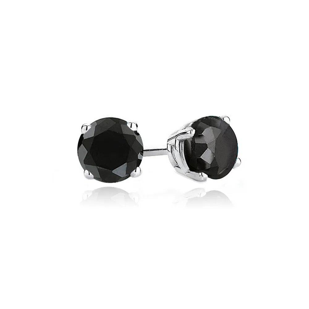 Sterling Silver 2ct Black Spinel Round Stud Earrings, 6mm - Grocery