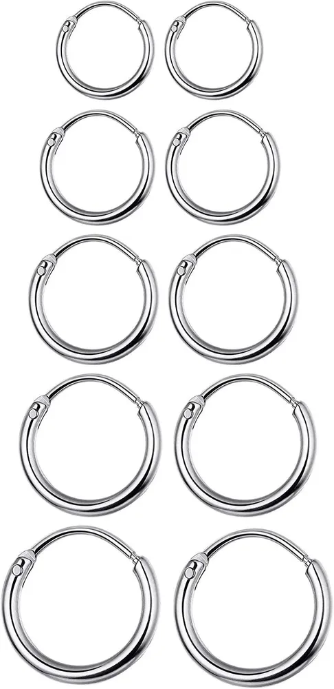 5Pairs Stainless Hoop Earrings for Men Women Cartilage Tragus Earring Endless Small Hoop Earrings Body Piercing Set 20G Post; 8MM-16MM - Grocery