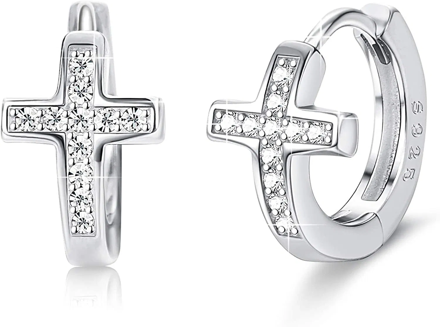 Sterling Silver Small Cross Hoop Earrings Cubic Zirconia Huggie Earrings for Women Men Dainty Cross Earrings Silver Gold Tone - Grocery