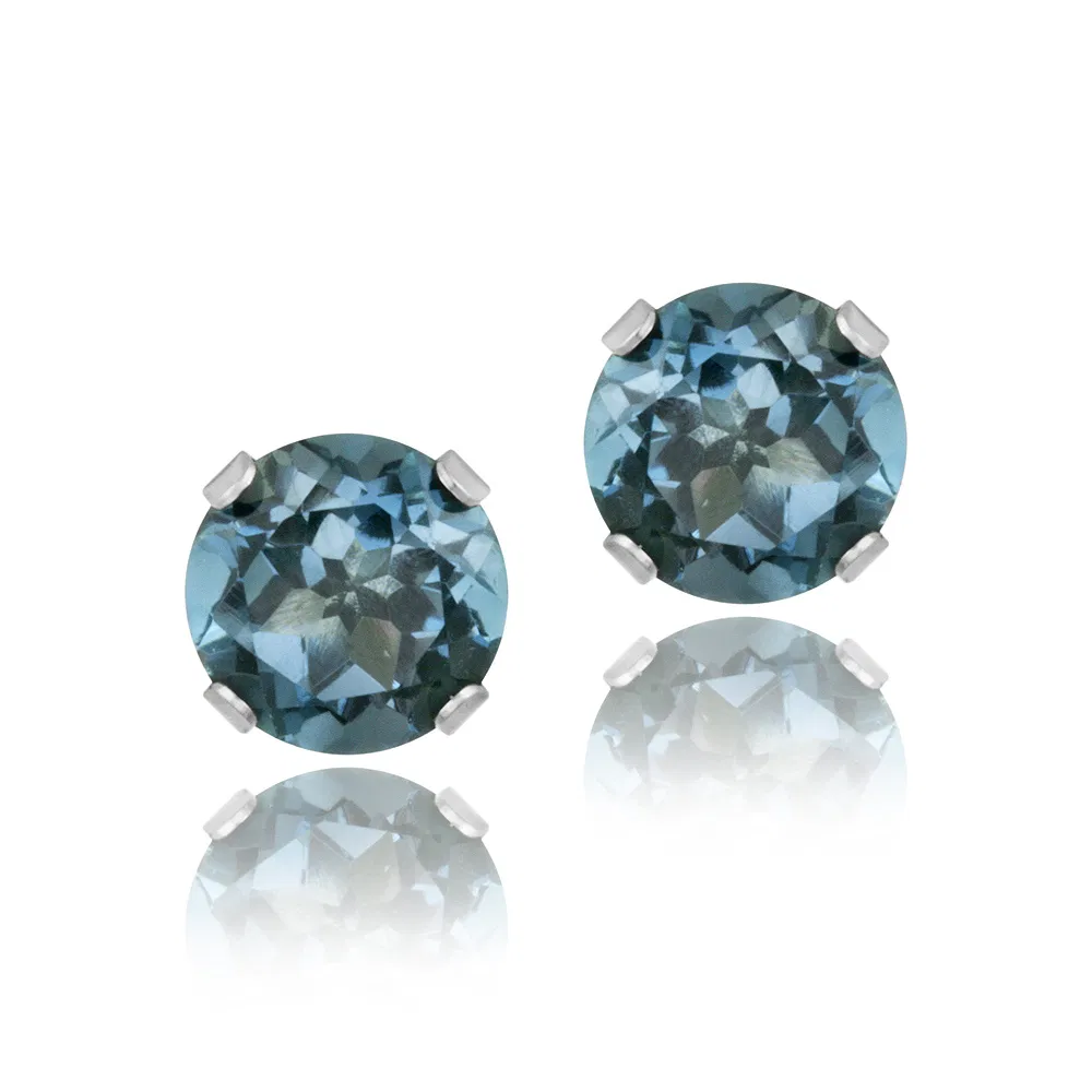 14K Gold 2.1ct London Blue Topaz Stud Earrings, 6mm - Grocery