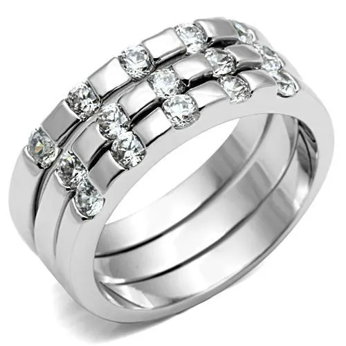 3W038 - Rhodium Brass Ring with AAA Grade CZ in Clear - Grocery