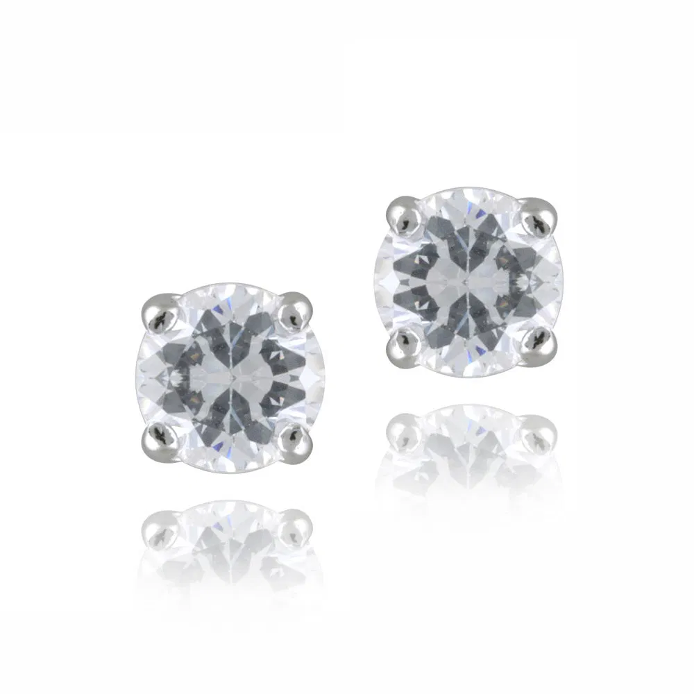 Silver Tone CZ Round Stud Earrings, 4mm - Grocery