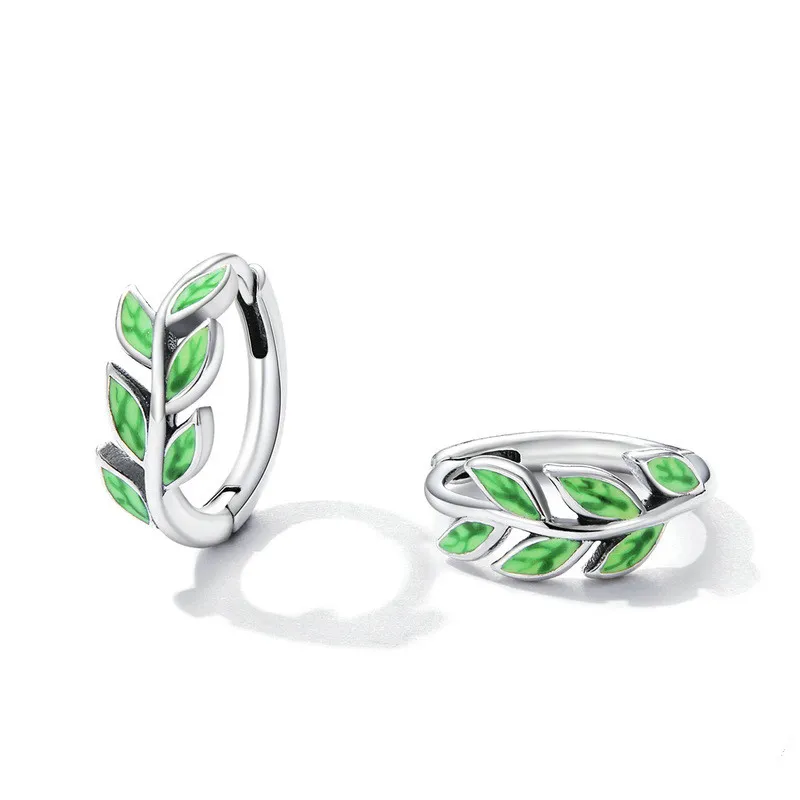 Green Zircon Simple Green Branch Earrings - Grocery