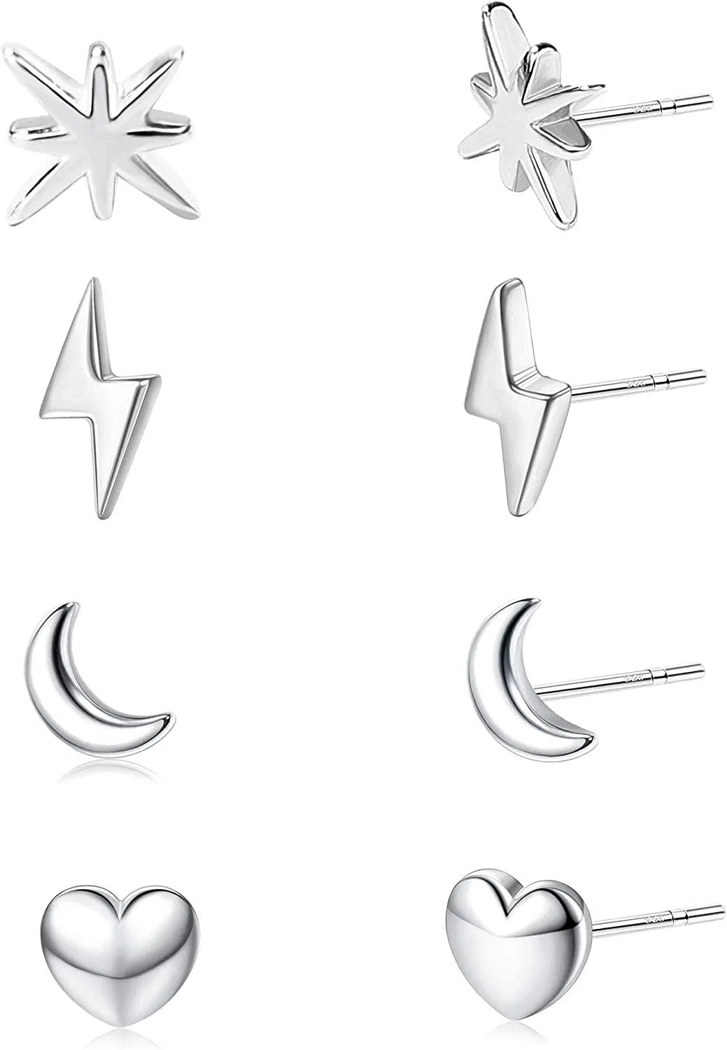 4 Pairs 14K Gold Plated 925 Sterling Silver Small Stud Earrings for Women Tiny Stud Earrings Set Silver Tone - Grocery