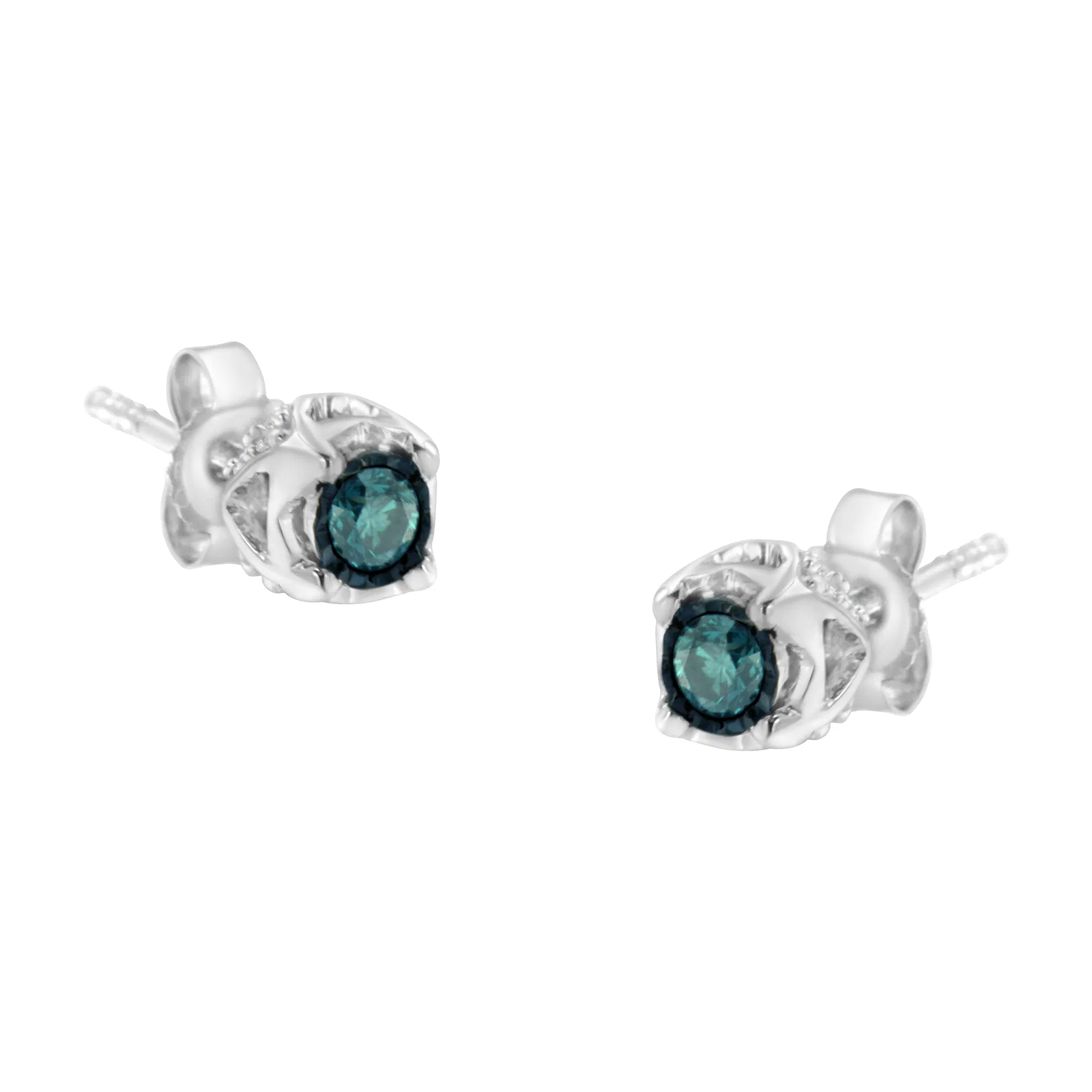 Sterling Silver Color Treated Diamond Stud Earrings (1/3 cttw, Blue, I2-I3 Clarity) - Grocery