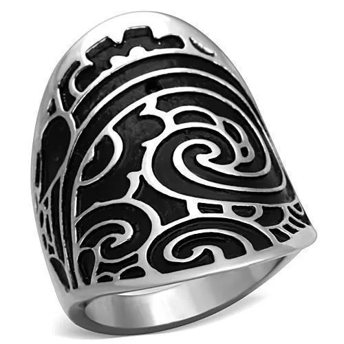 TK1448 - High polished (no plating) Stainless Steel Ring with Epoxy in Jet - Grocery