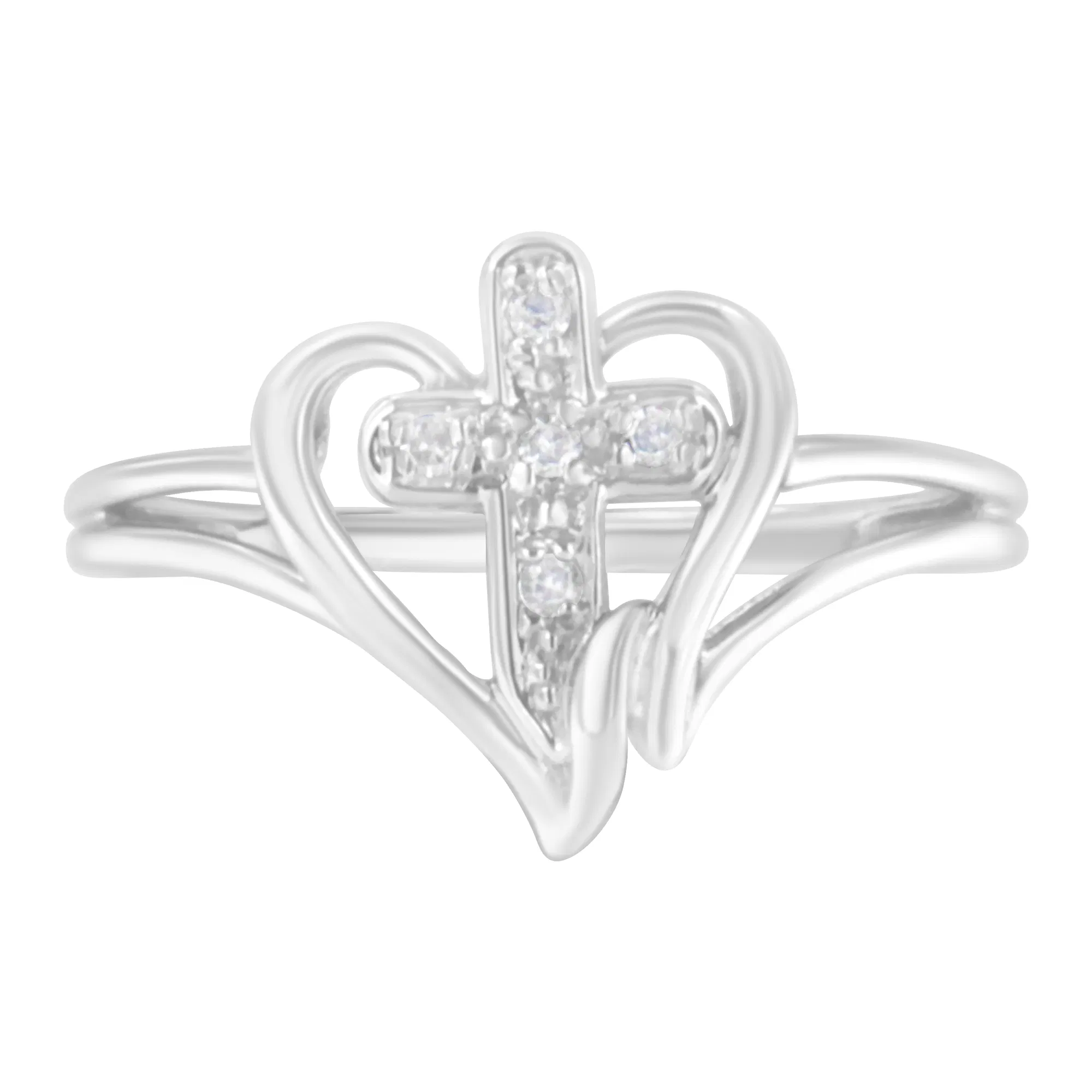 10K White Gold Diamond-Accented Cross & Open Heart Promise Fashion Ring (H-I Color, I1-I2 Clarity) - Grocery
