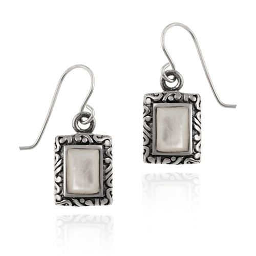 Sterling Silver Square Vintage Genuine Mother of Pearl Earrings - Grocery