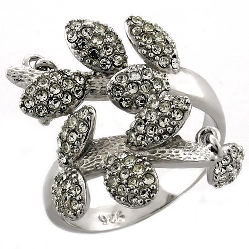 LOAS1053 - Rhodium 925 Sterling Silver Ring with Top Grade Crystal in Clear - Grocery