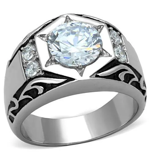 TK1606 - High polished (no plating) Stainless Steel Ring with AAA Grade CZ in Clear - Grocery