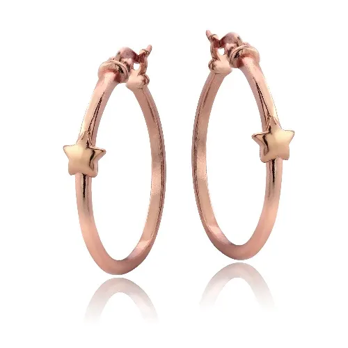 Rose Gold Tone over Sterling Silver Star Polished Hoop Earrings - Grocery