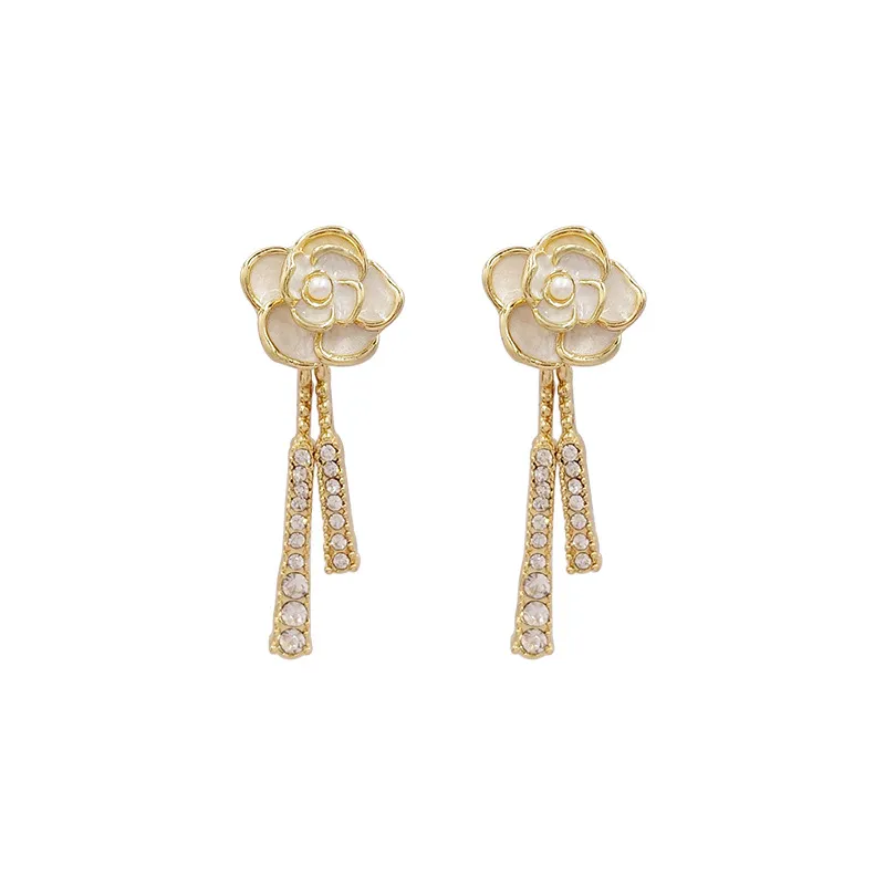 Women's Fashion Tassel Long Camellia Earrings - Grocery