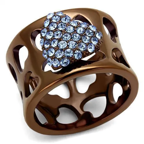 TK2676 - IP Coffee light Stainless Steel Ring with Top Grade Crystal in Aquamarine - Grocery