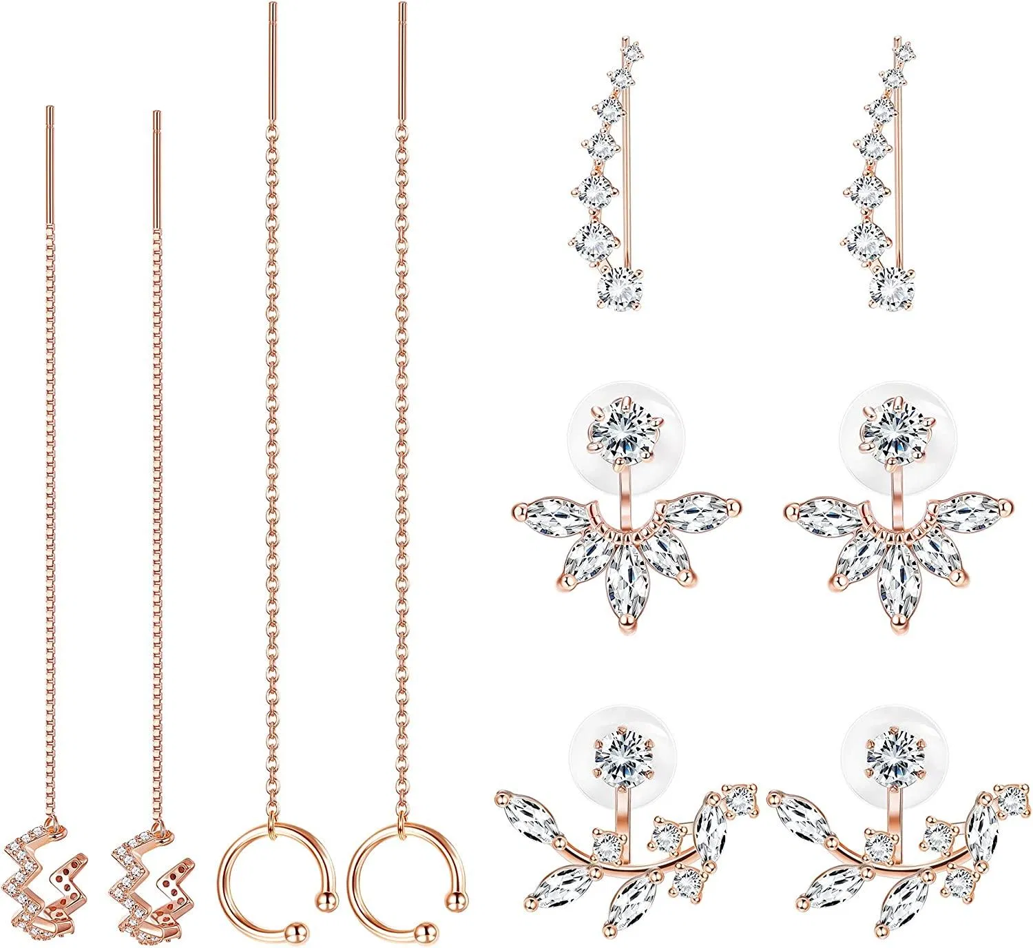5 Pairs Minimalist Earring For Women Chain Threader Earrings Wrap Tassel Earrings Ear Cuffs Climber Earring Lotus Flower Jackets Earring Set - Grocery