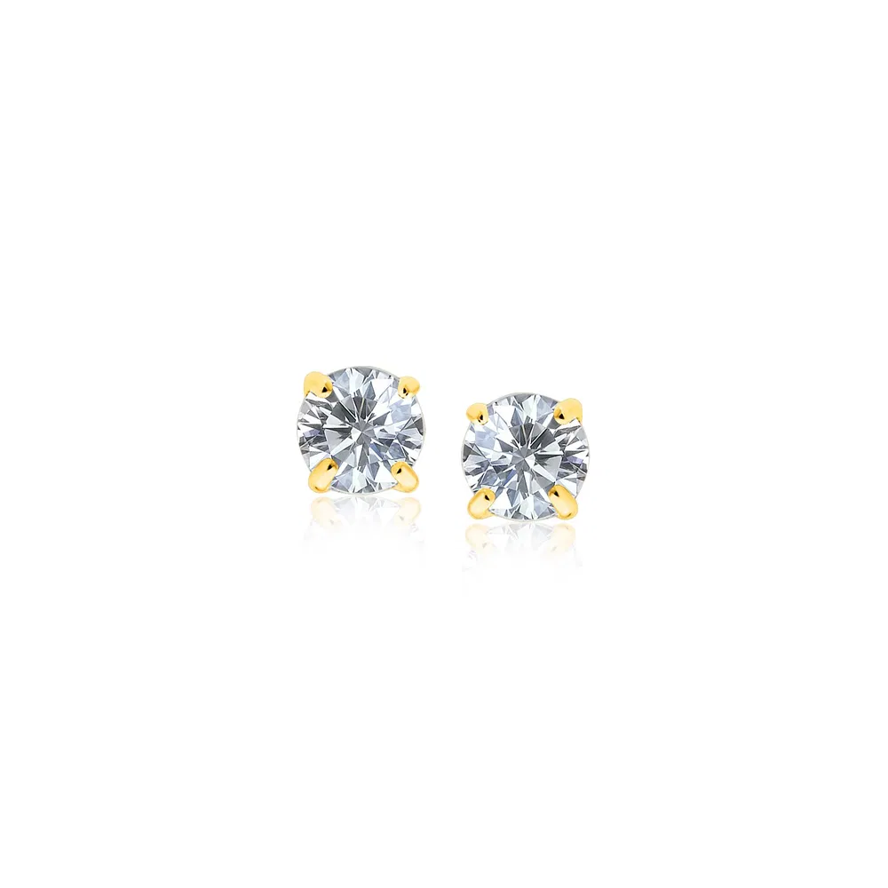 14k Yellow Gold Stud Earrings with White Hue Faceted Cubic Zirconia(3mm) - Grocery