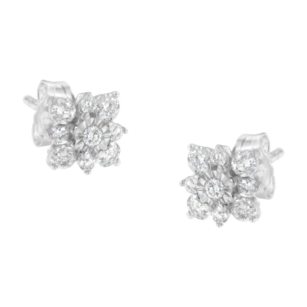 Sterling Silver Diamond Flower Stud Earrings (1/2 cttw, I-J Color, I1-I2 Clarity) - Grocery