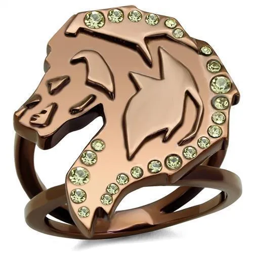 TK2842 - IP Coffee light Stainless Steel Ring with Top Grade Crystal in Citrine Yellow - Grocery