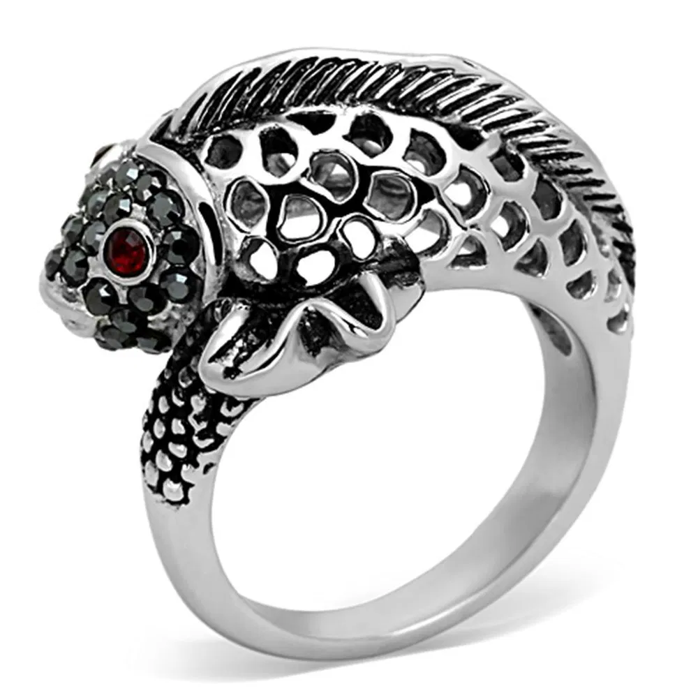 TK1215 - High polished (no plating) Stainless Steel Ring with Top Grade Crystal in Siam - Grocery
