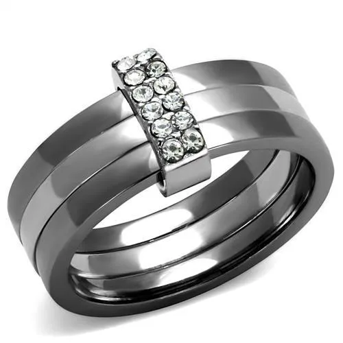 TK2599 - Two Tone IP Light Black (IP Gun) Stainless Steel Ring with Top Grade Crystal in Clear - Grocery