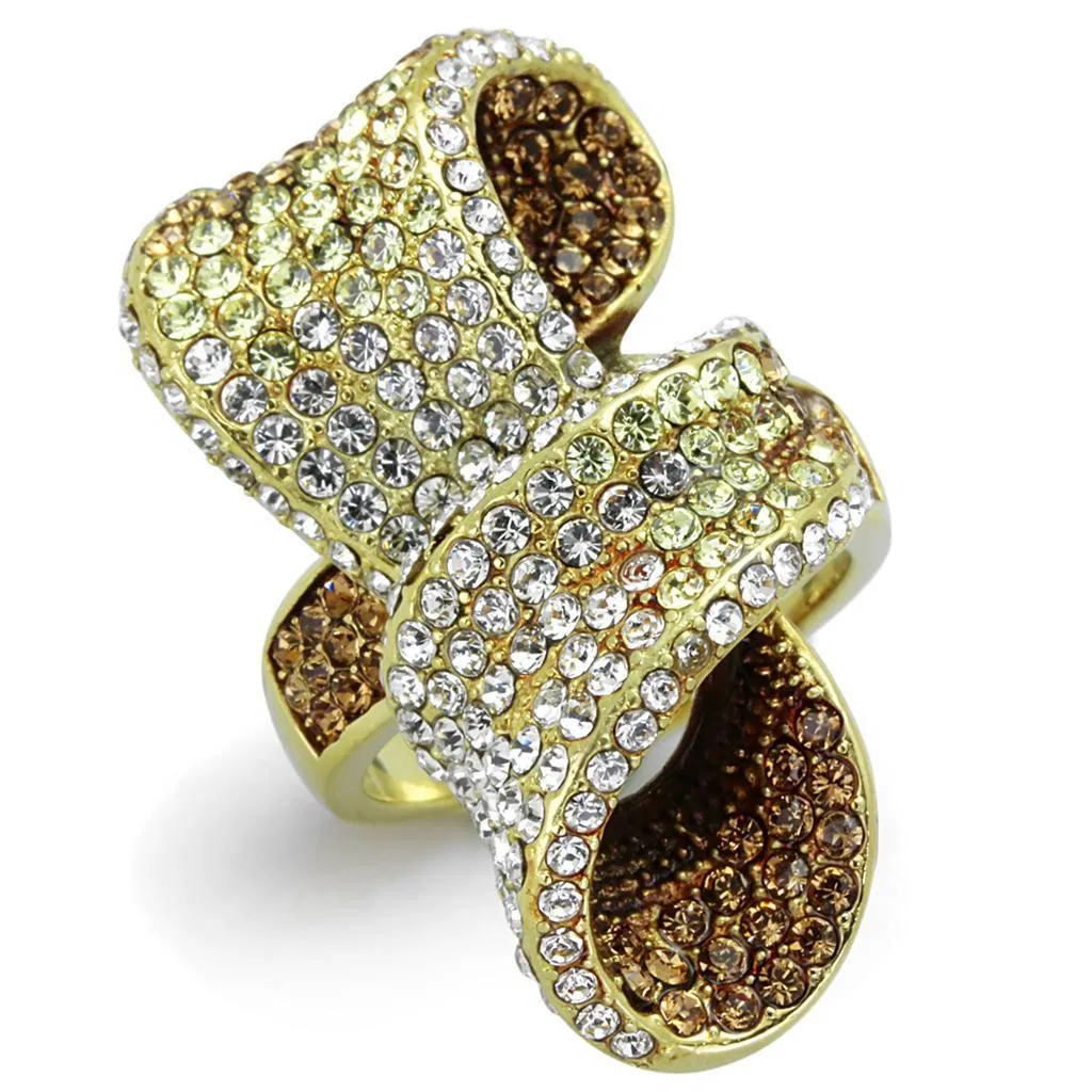TK1635 - IP Gold(Ion Plating) Stainless Steel Ring with Top Grade Crystal in Multi Color - Grocery